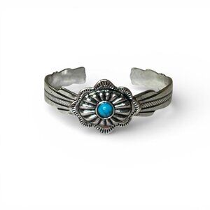 Silver turquoise flower adjustable bracelet